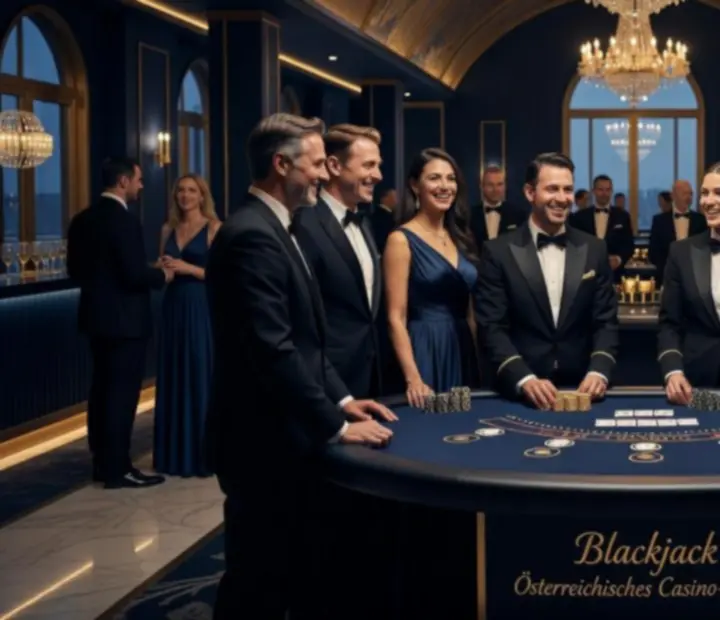 Eleganter Blackjack-Tisch mit Gästen bei einem Casino-Event von Licht Spurat