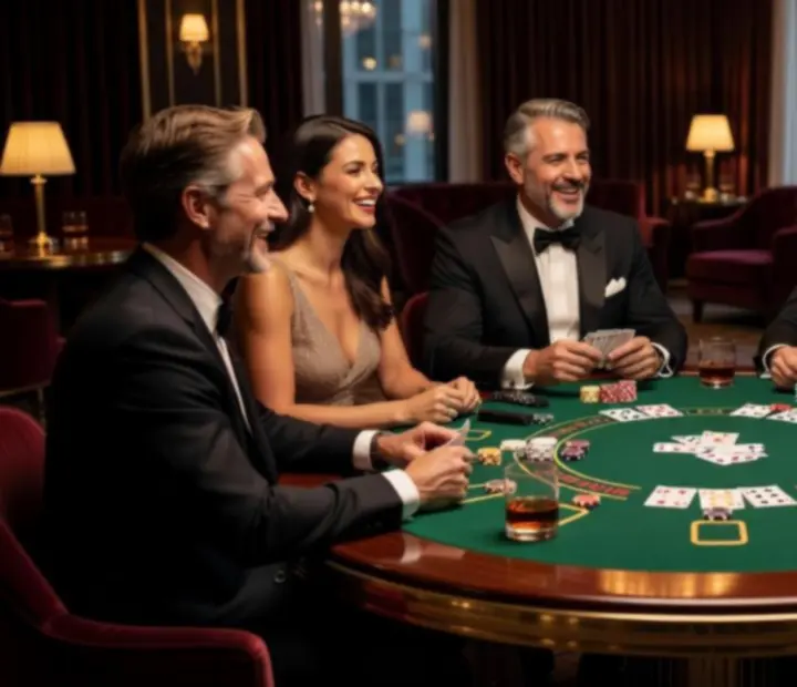 Freunde spielen Blackjack bei einer eleganten Privatfeier