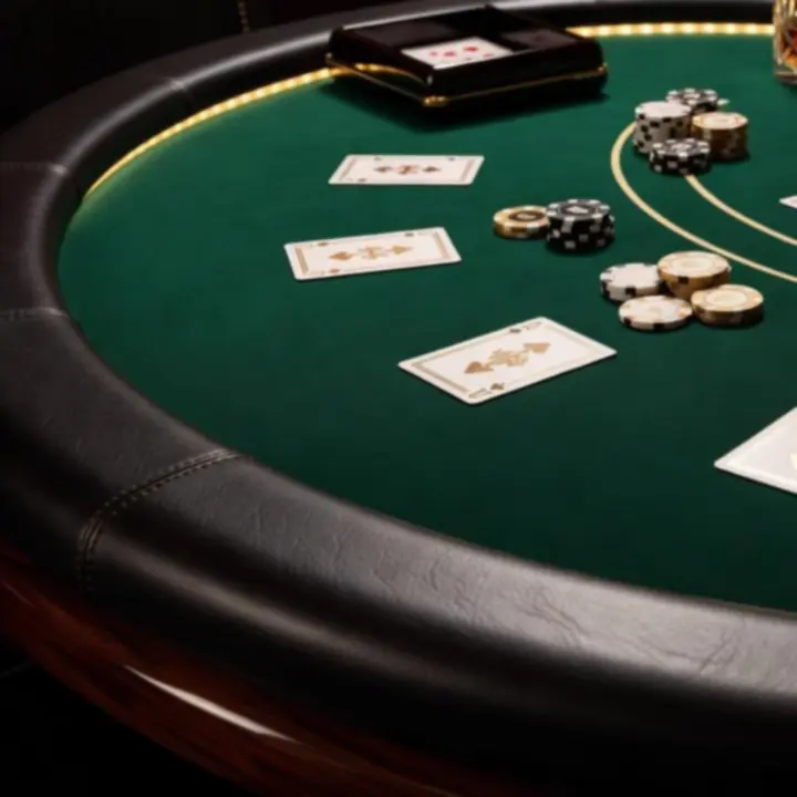 Stilvoll beleuchtete Blackjack-Tische in elegantem Ambiente.