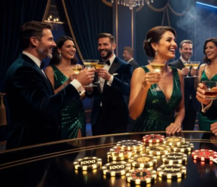 Glamouröse Nightlife-Atmosphäre mit Party-Gästen und stimmungsvoller Beleuchtung