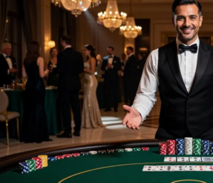 Professioneller Poker-Croupier moderiert ein unterhaltsames Event