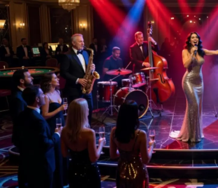 Live-Show mit Sängerin und Band auf einer Casino-Eventbühne