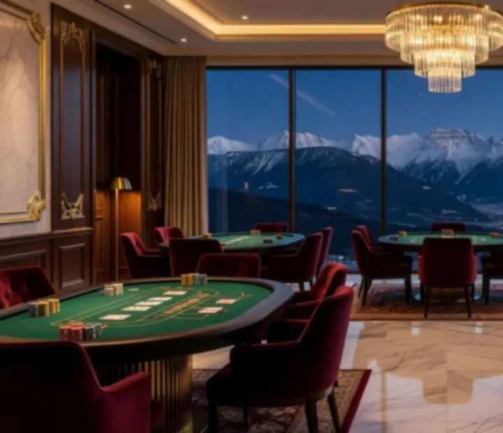 Blick in eine exklusive Eventlocation in Österreich mit Casino-Setup