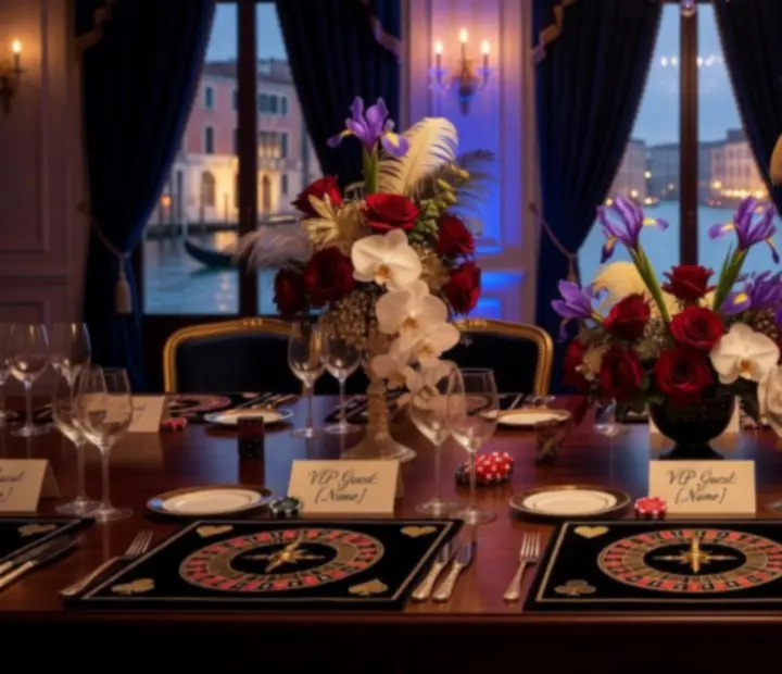 VIP Casino Themensetting mit stimmigem Lichtdesign und gebrandeten Elementen